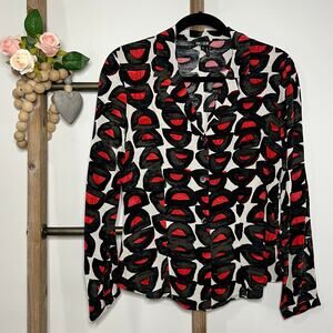 Nic and Zoe NWT Long Sleeve Red Black White Button Up Blouse Size X Small